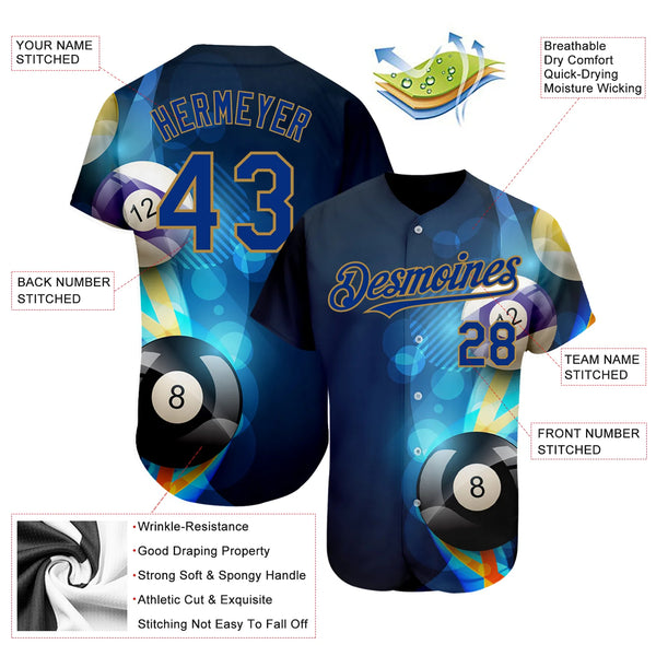 Maxcorners Personalized Text And Number Billiard Blue Sea 3D Pattern Baseball Jersey Shirt