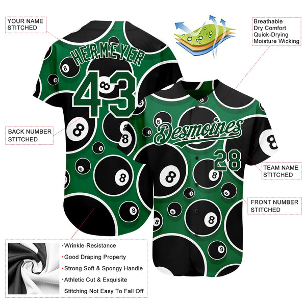 Maxcorners Personalized Text And Number Billiard Black Green 3D Pattern Baseball Jersey Shirt
