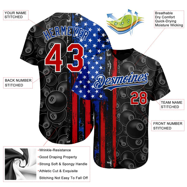 Maxcorners Personalized Text And Number Billiard 3D US Flag Pattern Baseball Jersey Shirt