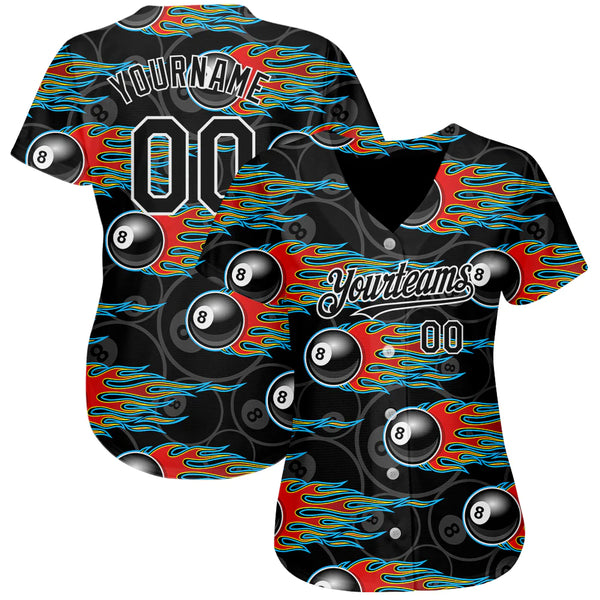 Maxcorners Personalized Text And Number Billiard Ball 8 3D Pattern Baseball Jersey Shirt