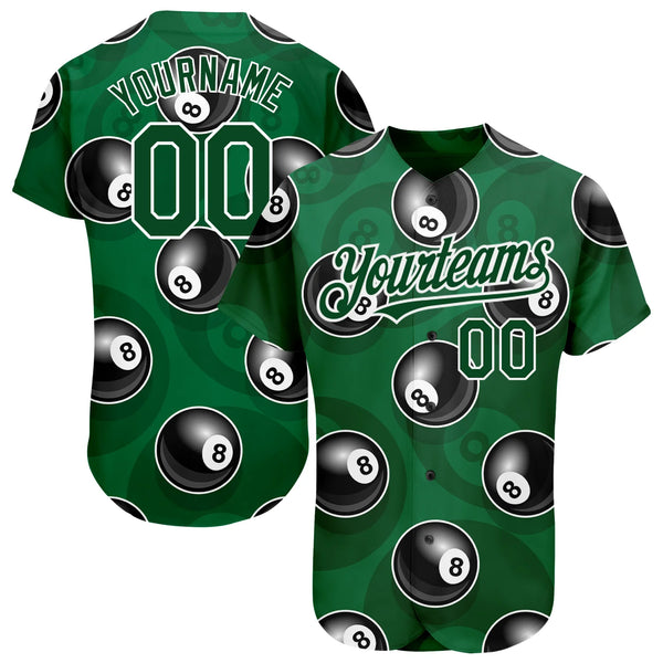 Maxcorners Personalized Text And Number Billiard Green Black 3D Pattern Baseball Jersey Shirt