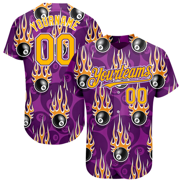 Maxcorners Personalized Text And Number Billiard Purple 3D Pattern Baseball Jersey Shirt
