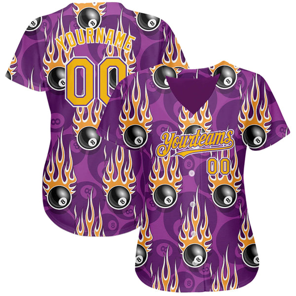 Maxcorners Personalized Text And Number Billiard Purple 3D Pattern Baseball Jersey Shirt