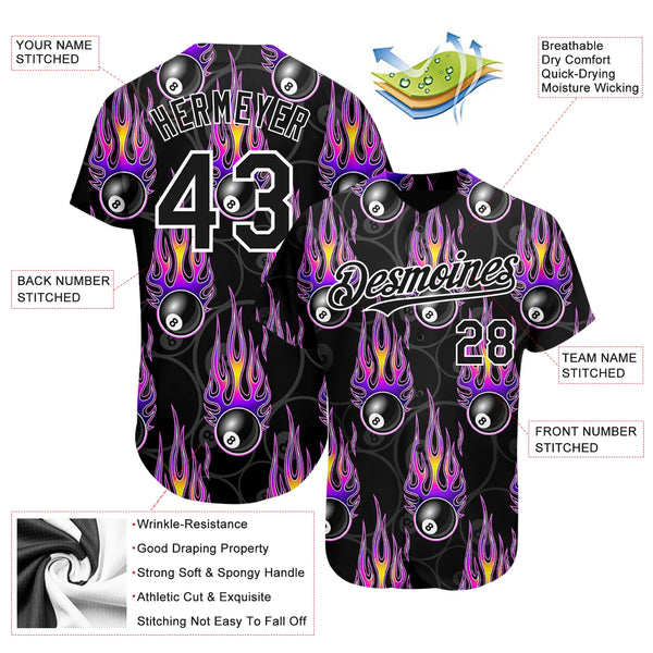 Maxcorners Personalized Text And Number Billiard Rain 3D Pattern Baseball Jersey Shirt
