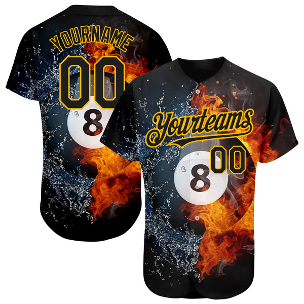 Maxcorners Personalized Text And Number Billiard Fire And Water 3D Pattern Baseball Jersey Shirt