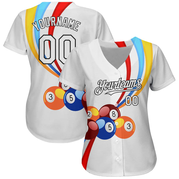 Maxcorners Personalized Text And Number Billiard White 3D Pattern Baseball Jersey Shirt