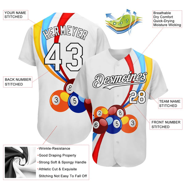 Maxcorners Personalized Text And Number Billiard White 3D Pattern Baseball Jersey Shirt