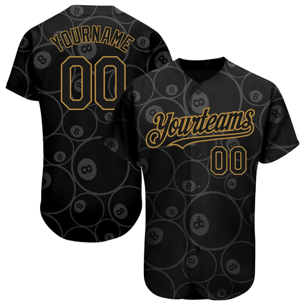 Maxcorners Personalized Text And Number Billiard 8 Gold Black 3D Pattern Baseball Jersey Shirt