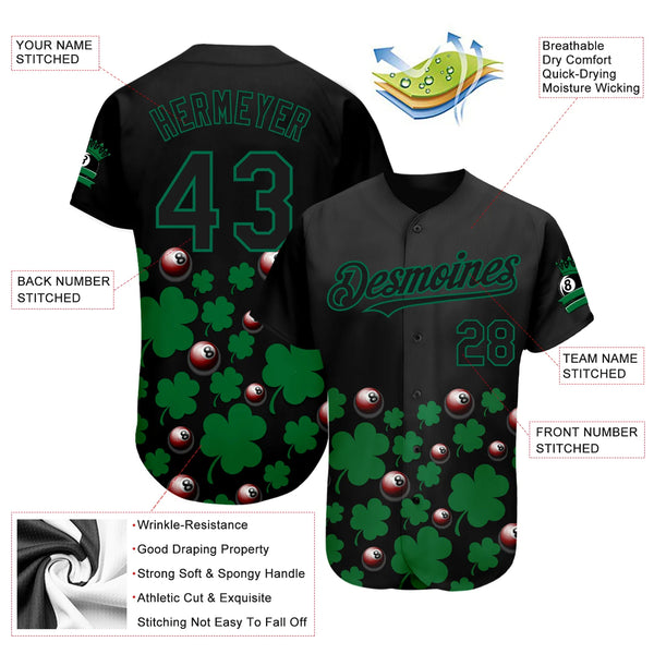 Maxcorners Personalized Text And Number Billiard 8 Shamrock 3D Pattern Baseball Jersey Shirt