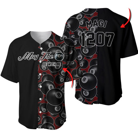 Maxcorners Personalized Text And Number Billiard Ball 8 3D Pattern Baseball Jersey Shirt For Magali