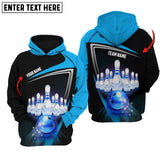 Maxcorners Custom Name Bowling Blue 3D Hoodie