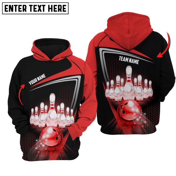 Maxcorners Custom Name Bowling Red 3D Hoodie