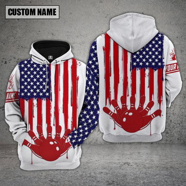 Maxcorners Custom Name Bowling US Flag 3D Hoodie