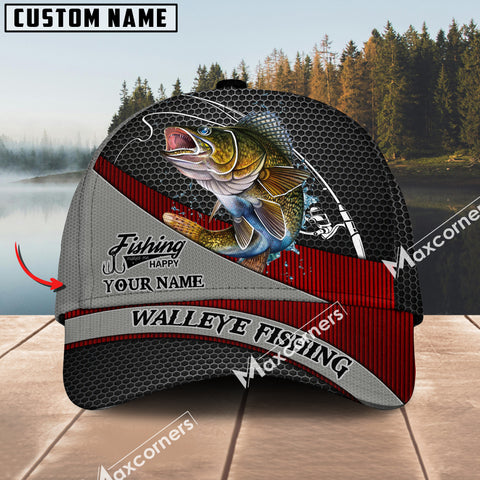 Maxcorners Walleye Fishing Personalized Name Metal Pattern 3D Classic Cap