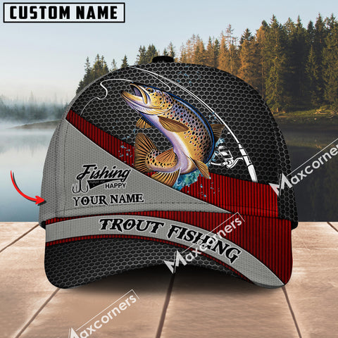 Maxcorners Trout Fishing Personalized Name Metal Pattern 3D Classic Cap