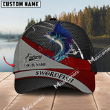 Maxcorners Swordfish Fishing Personalized Name Metal Pattern 3D Classic Cap