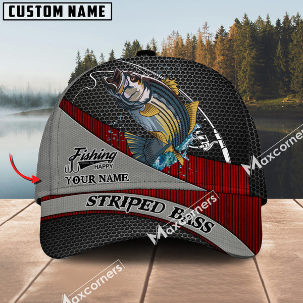 Maxcorners Striped Bass Fishing Personalized Name Metal Pattern 3D Classic Cap