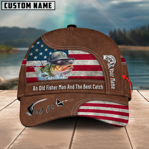 Maxcorners Bass Fishing US Flag Personalized Name Blue 3D Classic Cap