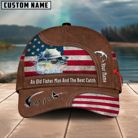 Maxcorners Tuna Fishing US Flag Personalized Name Blue 3D Classic Cap