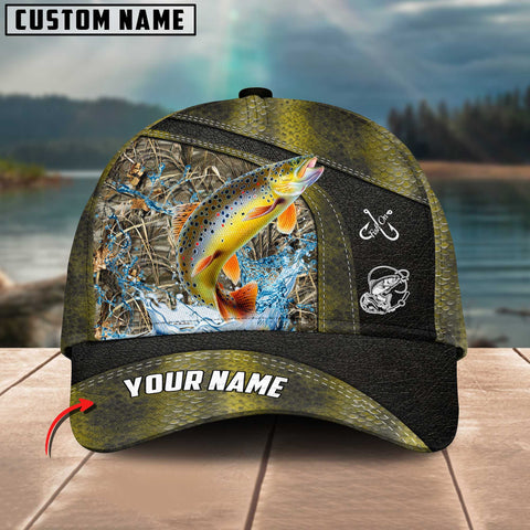 Maxcorners Trout Fishing Personalized Name Blue 3D Classic Cap