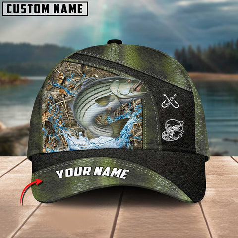 Maxcorners Striped Bass Fishing Personalized Name Blue 3D Classic Cap