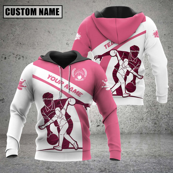 Maxcorners Custom Name Bowling Sport Pink 3D Hoodie
