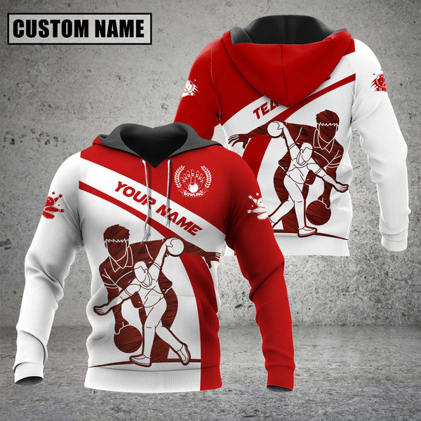 Maxcorners Custom Name Bowling Sport Red 3D Hoodie