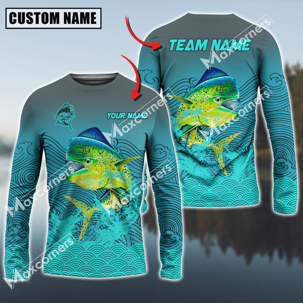 Maxcorner Mahi-mahi Camo Personalized Name And Team Name 3D Long Sleeve Shirt