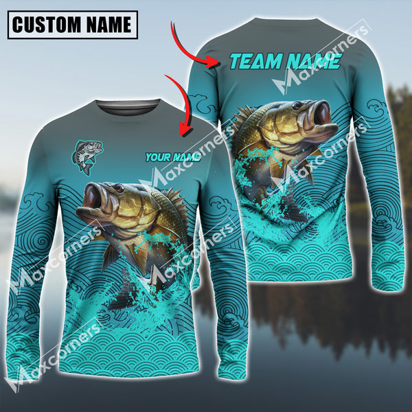 Maxcorner Bass Fishing Personalized Name And Team Name 3D Long Sleeve Shirt