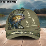 Maxcorners Bass Fishing Hooked On Freedom Personalized Name Blue 3D Classic Cap