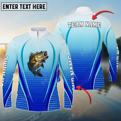 Maxcorners Personalized Text Bass Fishing Long Sleeve Quarter Zip Jersey Shirt