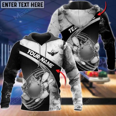 Maxcorners Custom Name Gray Fire Bowling Sport 3D Hoodie