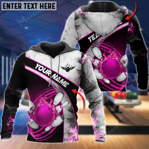 Maxcorners Custom Name Pink Fire Bowling Sport 3D Hoodie