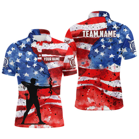 Maxcorners Personalized Text Vintage American Flag Target Archery 3D Polo Shirts