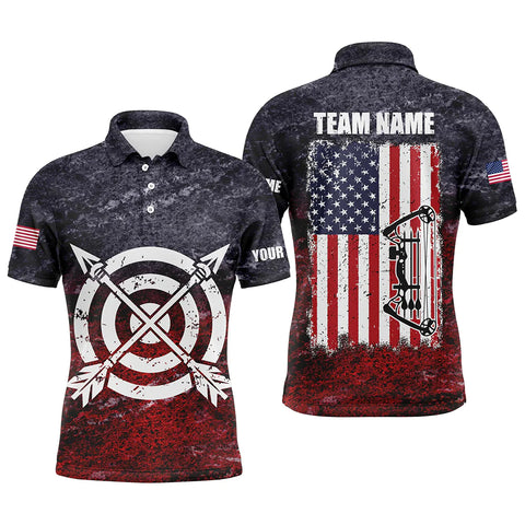 Maxcorners Personalized Text Retro USA Flag Target Archery 3D Polo Shirts