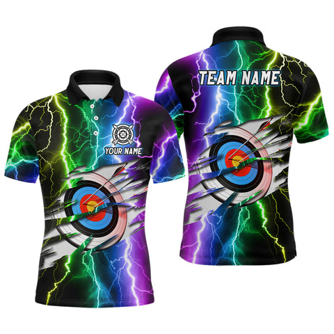 Maxcorners Personalized Text Colorful Thunder Lightning Target Archery 3D Polo Shirts