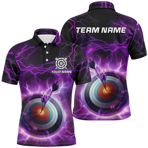 Maxcorners Personalized Text Purple Thunder Lightning Target Archery 3D Polo Shirts