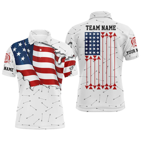Maxcorners Personalized Text Patriotic USA Flag Target Archery 3D Polo Shirts