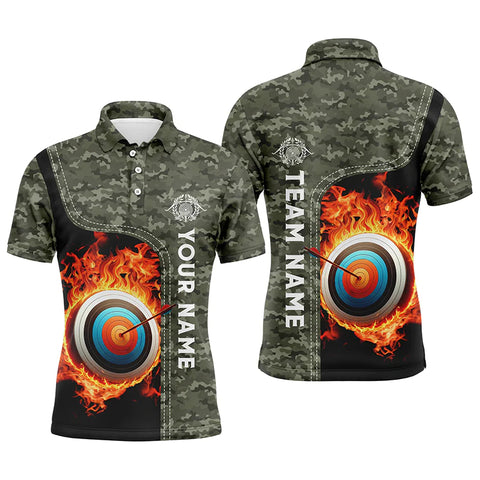 Maxcorners Personalized Text Camouflage Flaming Target Archery 3D Polo Shirts