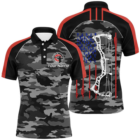 Maxcorners Personalized Text Camouflage US Flag Target Archery 3D Polo Shirts