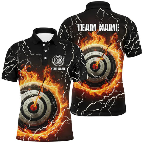 Maxcorners Personalized Text Flaming Thunder Lightning Target Archery 3D Polo Shirts