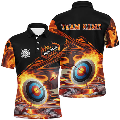 Maxcorners Personalized Text Flaming Target Archery 3D Polo Shirts