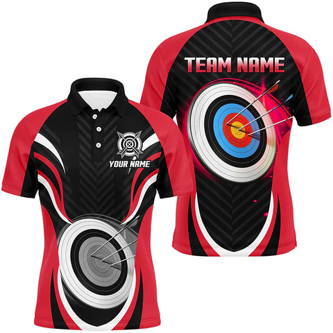 Maxcorners Personalized Text Red Target Archery 3D Polo Shirts