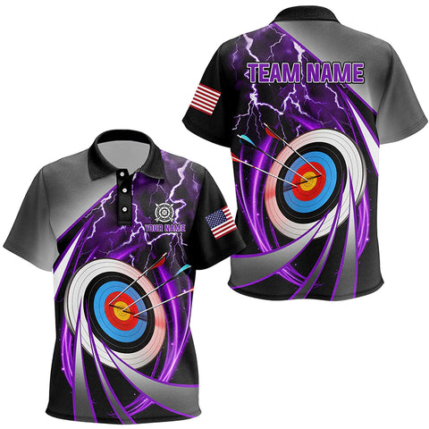 Maxcorners Personalized Text Thunder Lightning Target Archery 3D Polo Shirts