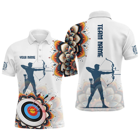 Maxcorners Personalized Text Mandala Flower Archery Target Polo Shirts