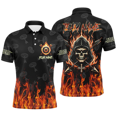 Maxcorners Personalized Text Skull Fire Target Pattern Polo Shirts
