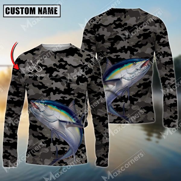 Maxcorner Tuna Fishing Camo Personalized Name 3D Long Sleeve Shirt