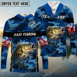 Maxcorners Personalized Name Bass Fishing US Flag 3D Hooded Long Sleeves Shirt