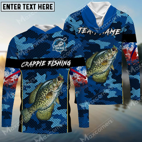 Maxcorners Personalized Name Crappie Fishing US Flag 3D Hooded Long Sleeves Shirt