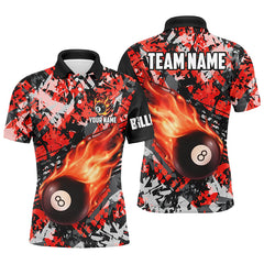 Maxcorners Billiards Red Ball 8 Fire Flame Pattern Personalized Name, Team Name 3D Shirt
